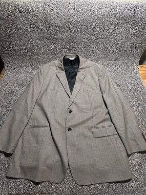 Joseph & Feiss Brown Micro-Check Two-Button Blazer 100% Wool